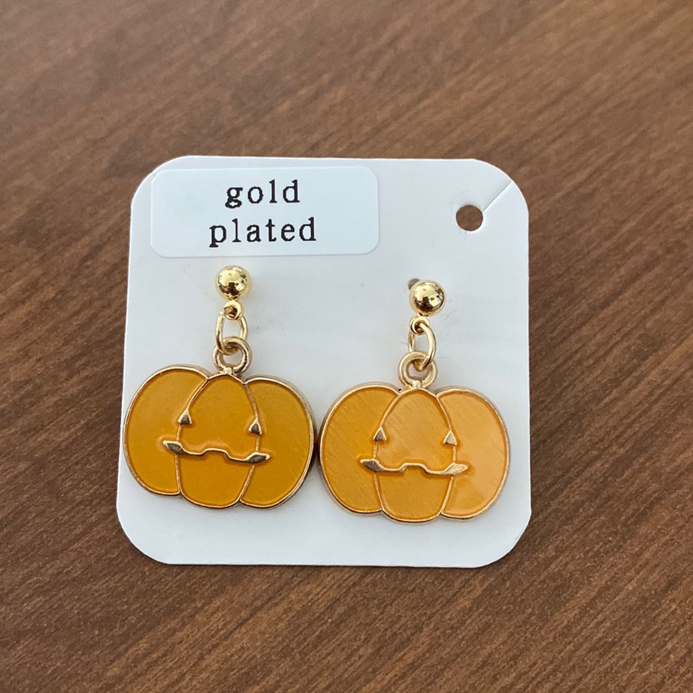 Orange Gold Plated Pumpkin Earrings Handmade NEW